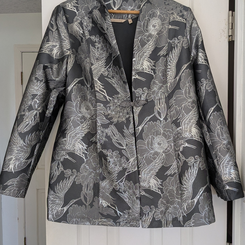 Soft Surroundings Black and Silver Floral Blazer
